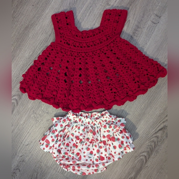 Handmade Crochet Baby Dress Red Cotton Size 6-18 Months - Picture 5 of 6